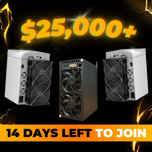 High-performance ASIC miners featured for the OneMiners $25,000+ crypto giveaway; limited time to join!