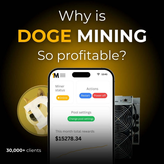 Smartphone displaying Dogecoin mining statistics and rewards in a vibrant setting.